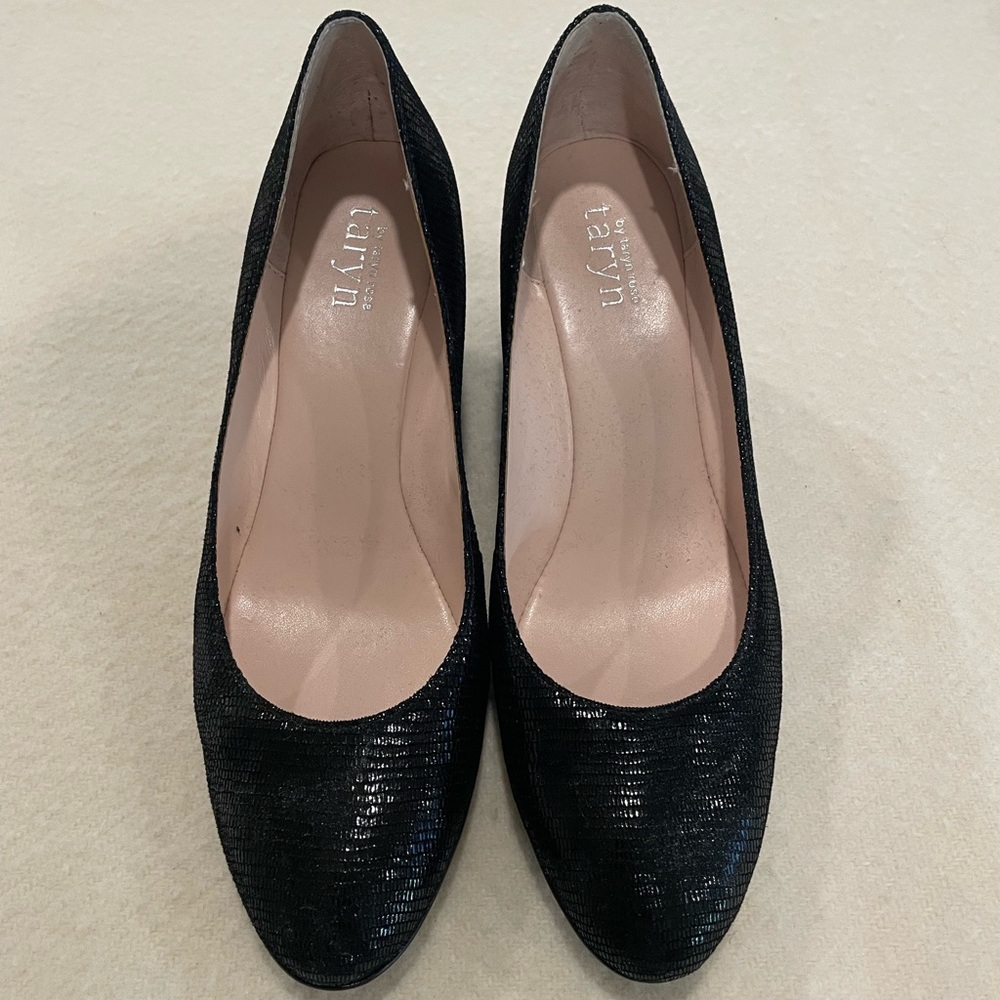 Taryn Rose Black Leather Wedge Heels